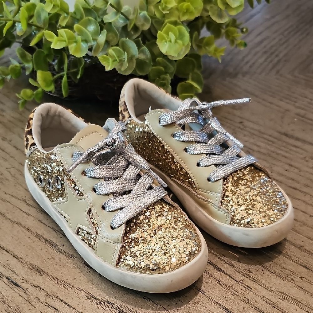 Gold Glitter Leopard Sneakers Size 10